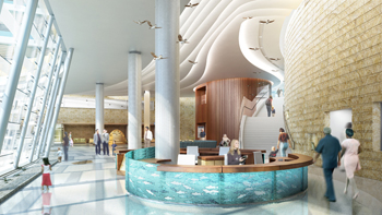 An artist’s rendering depicts the otherworldly beauty of the ongoing expansion project at the Lucile Packard Children’s Hospital
